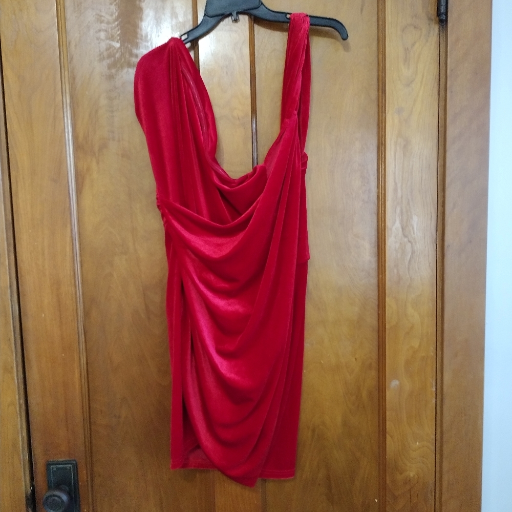Velvet off shoulder asymmetrical mini dress